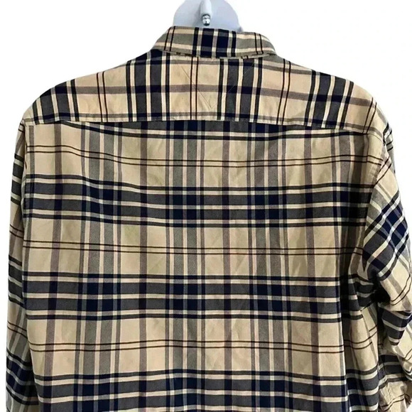 Tommy Hilfiger button up long sleeve flannel shirt plaid size large beige blue - Picture 3 of 13
